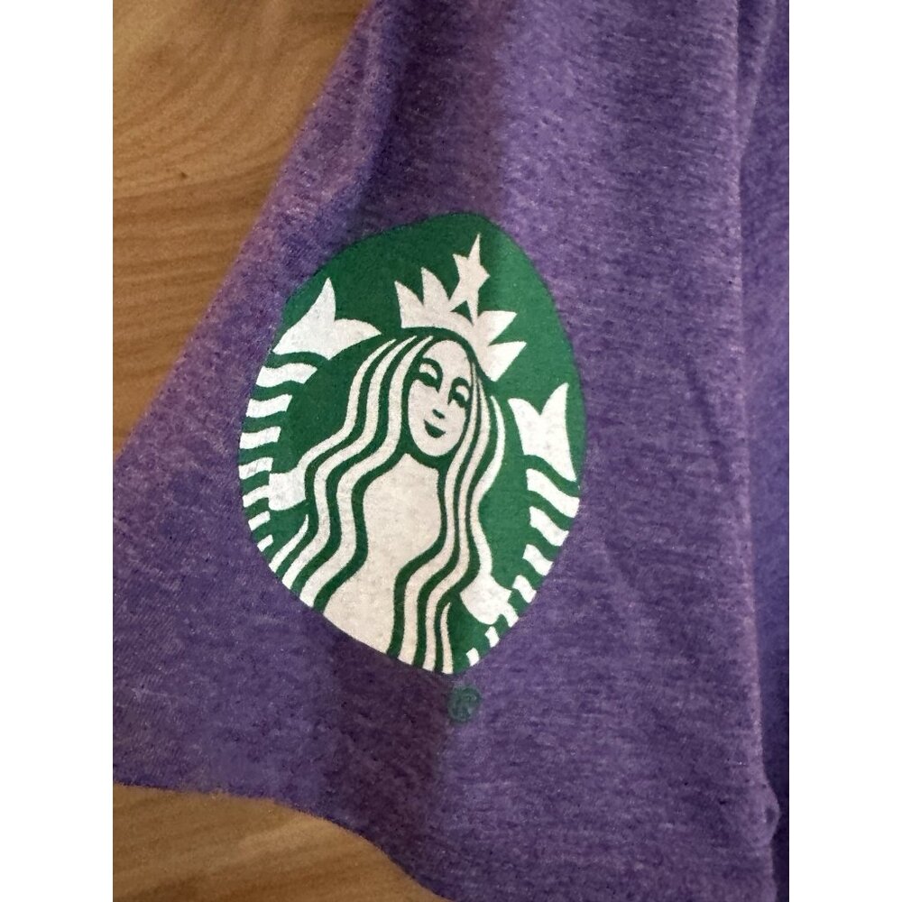 Starbucks Coffee Pride June Purple woman’s Large V-Neck T-Shirt Rainbow Logo - Picture 3 of 7